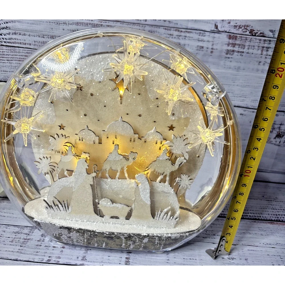 Lighted Nativity Scene Disc Christmas Globe Holy Family Bethlehem Silhouett